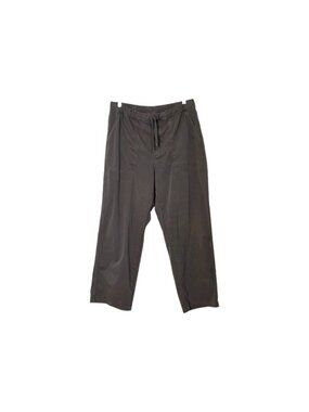 Muji Cotton Stretch Pants L Olive Green Drawstring Waist Pockets Minimalist Edgy